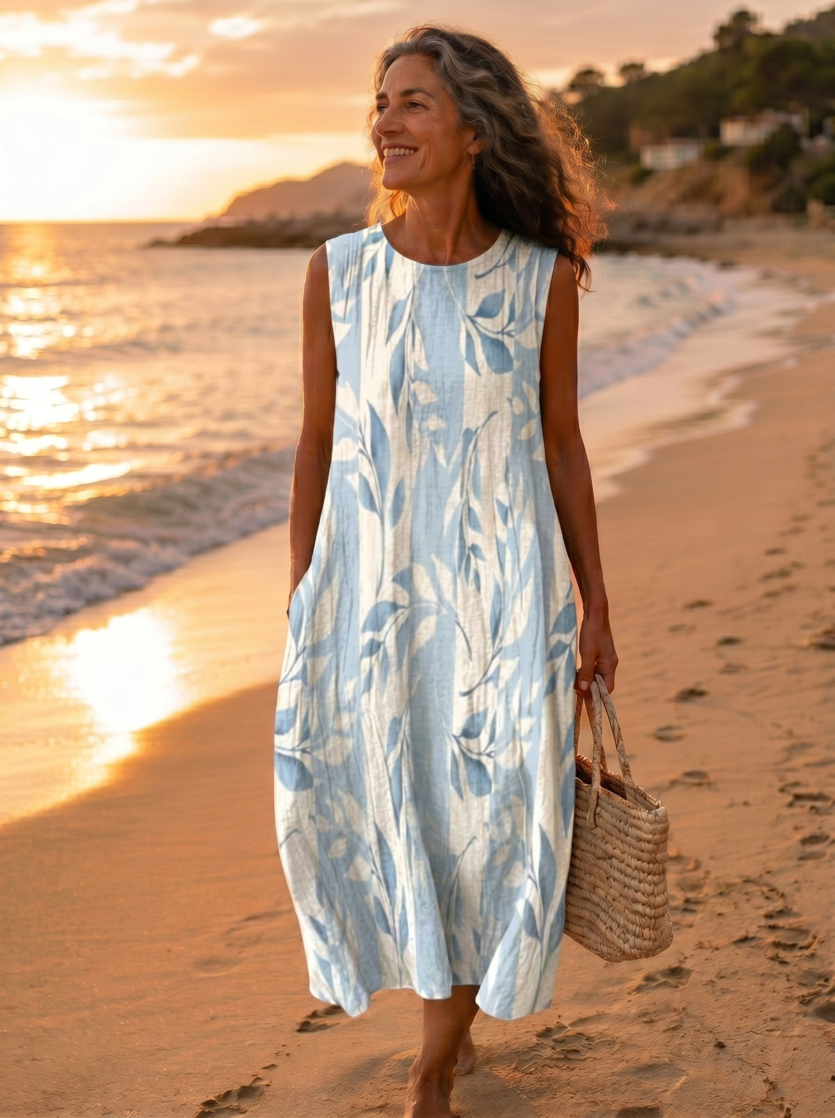 Vera – Vestido Midi con Estampado de Hojas