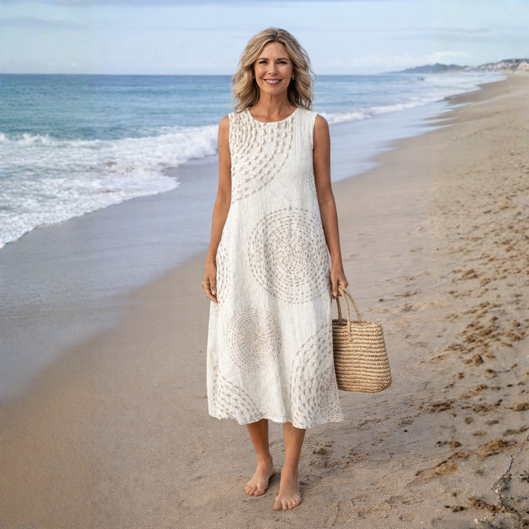 Inés – Vestido Midi Estampado con Bolsillos