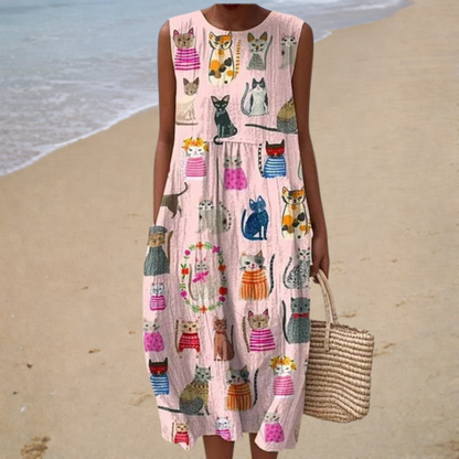 Mia – Vestido Midi con Estampado de Gatos