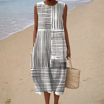 Valeria – Vestido Midi Gráfico Minimalista