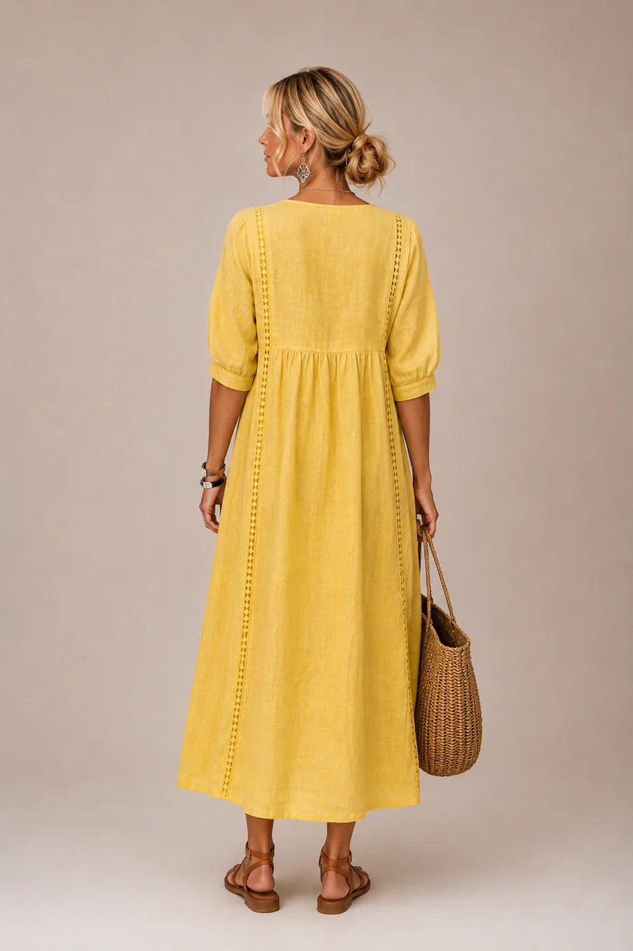 Noa – Vestido de Lino y Algodón con Encaje