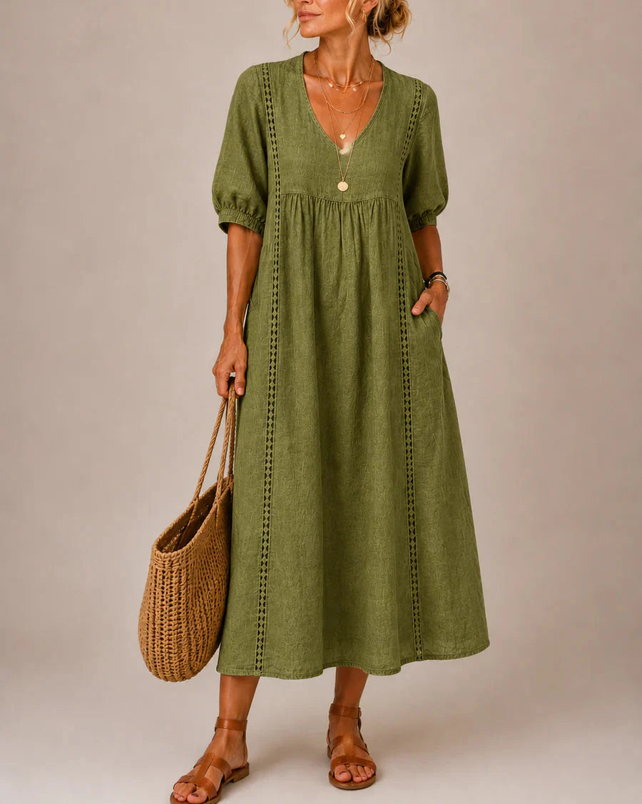 Noa – Vestido de Lino y Algodón con Encaje