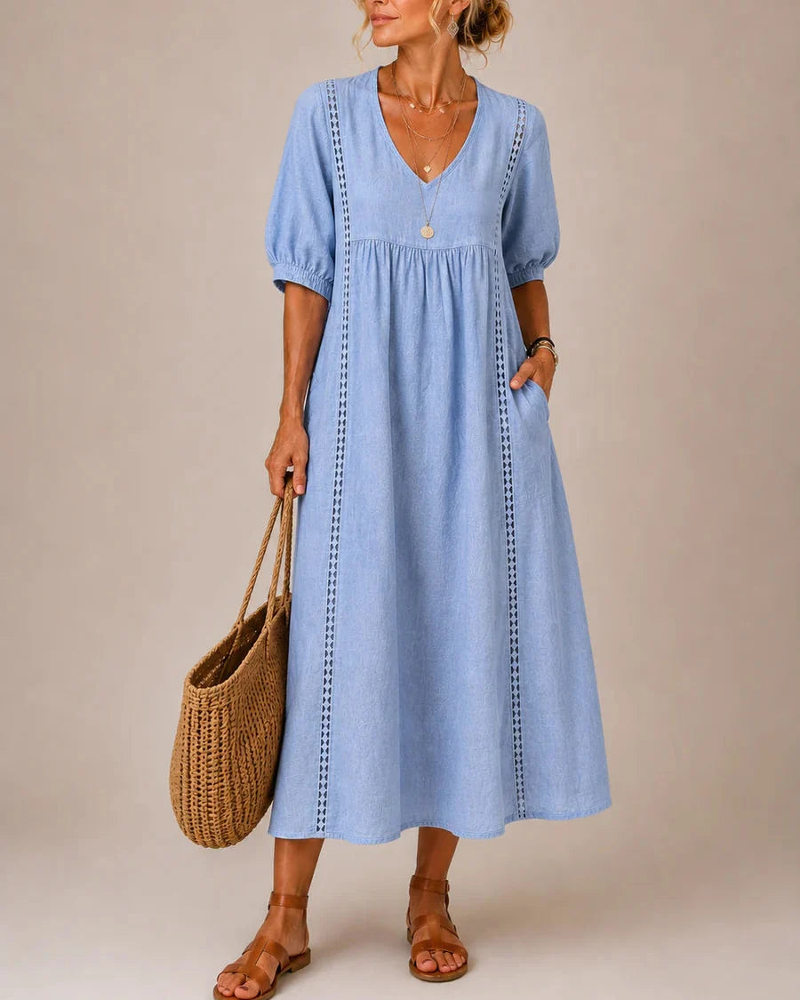 Noa – Vestido de Lino y Algodón con Encaje