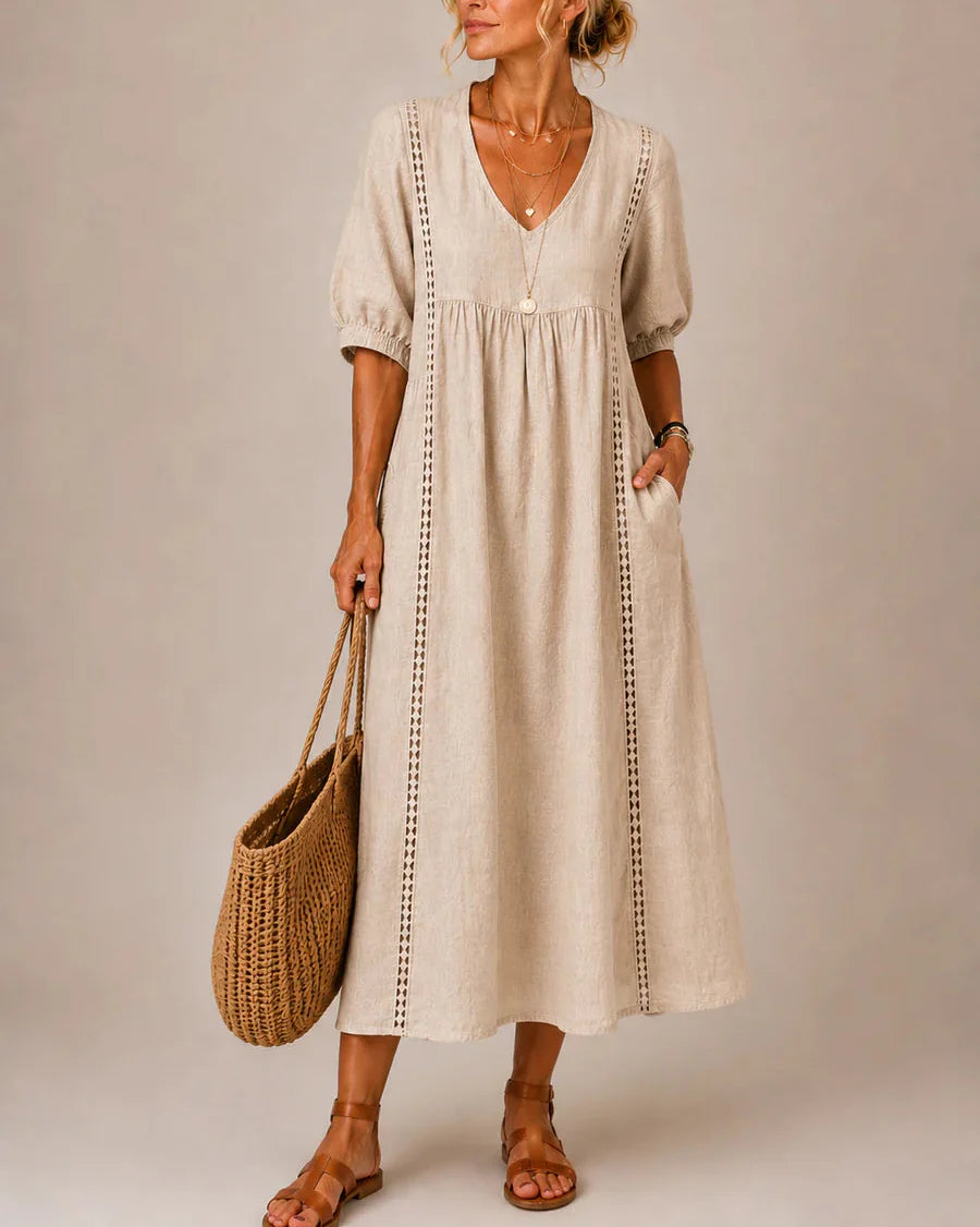 Noa – Vestido de Lino y Algodón con Encaje
