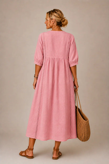 Noa – Vestido de Lino y Algodón con Encaje