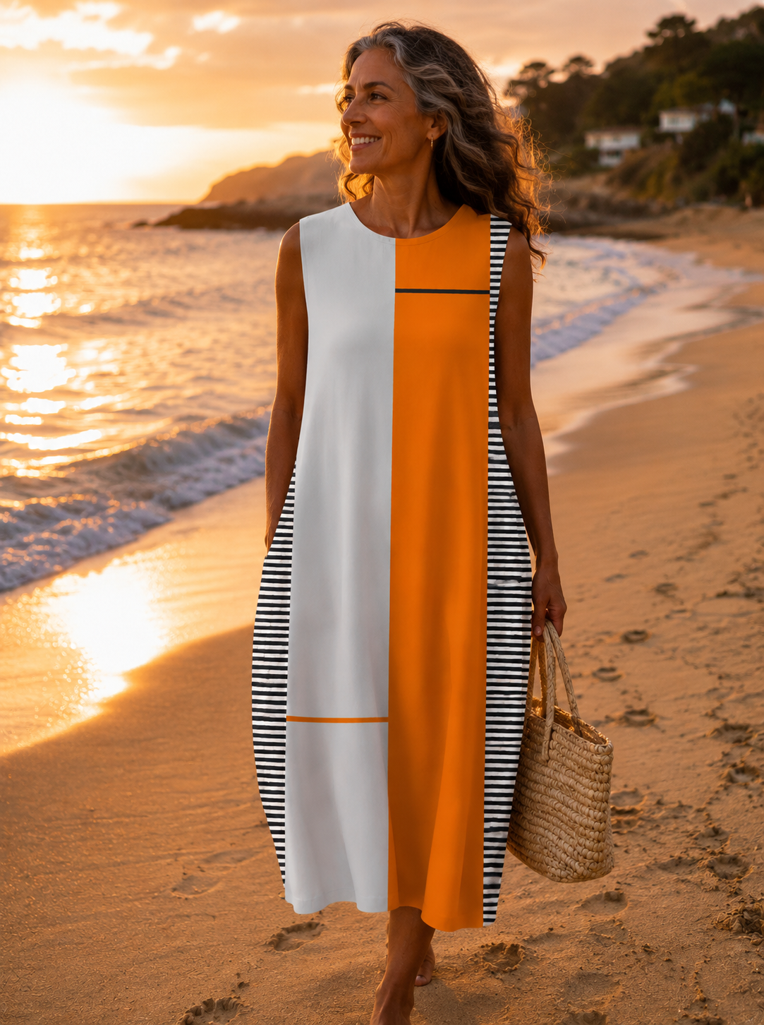 Sofia – Vestido Midi Color Block con Rayas