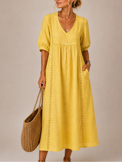 Noa – Vestido de Lino y Algodón con Encaje