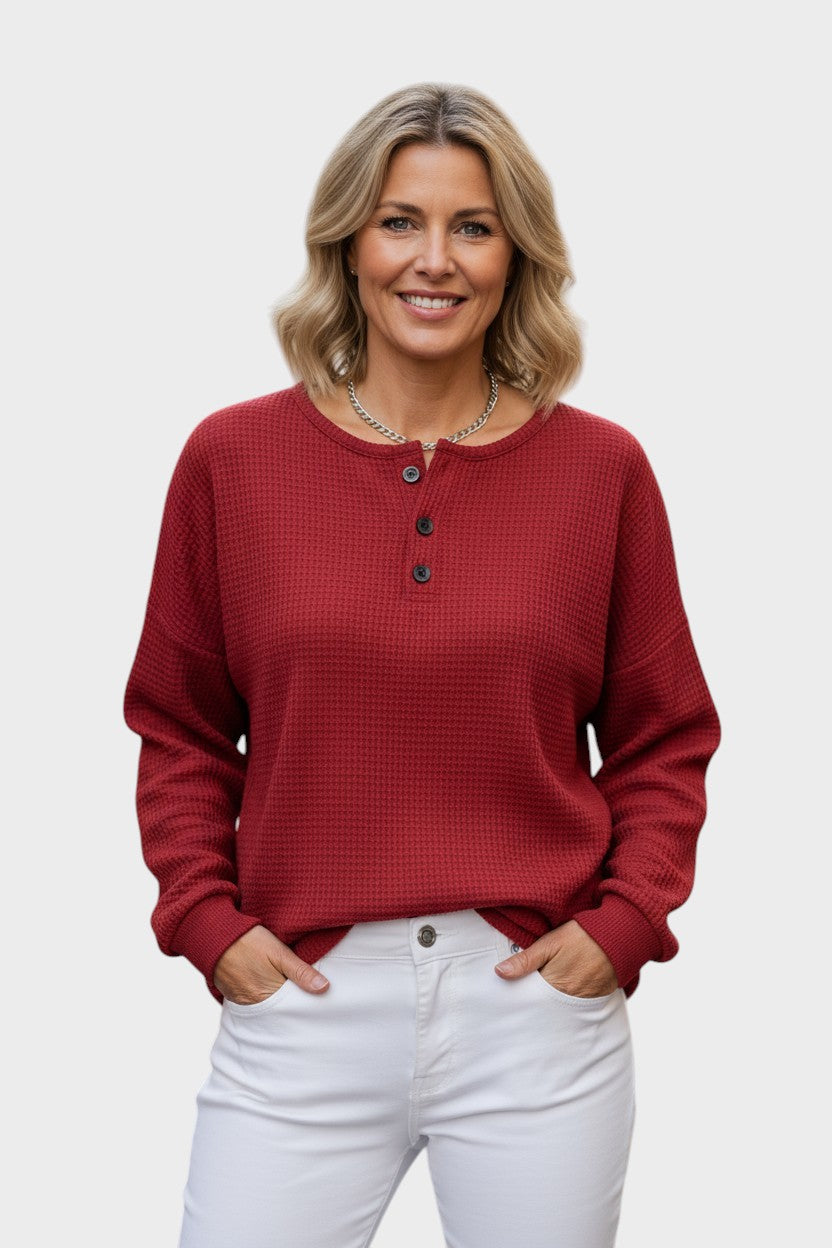Elisa – Jersey de Punto Gofrado con Cuello Abotonado