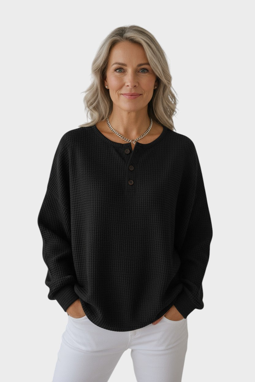 Elisa – Jersey de Punto Gofrado con Cuello Abotonado