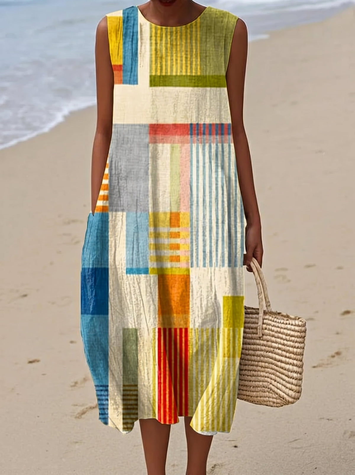 Vera – Vestido Midi Bohemio Geométrico Descripción
