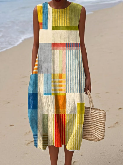 Vera – Vestido Midi Bohemio Geométrico Descripción
