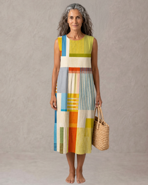 Vera – Vestido Midi Bohemio Geométrico Descripción