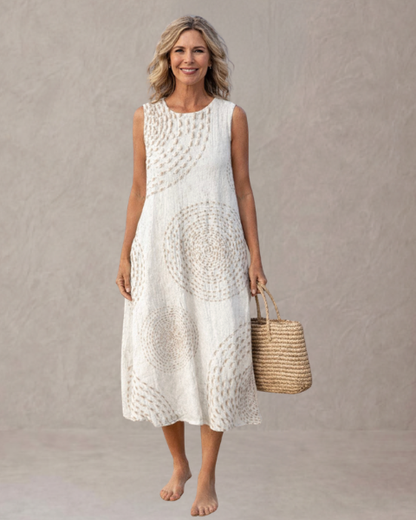 Inés – Vestido Midi Estampado con Bolsillos