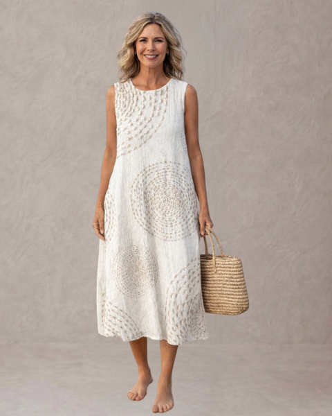 Inés – Vestido Midi Estampado con Bolsillos