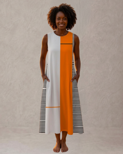 Sofia – Vestido Midi Color Block con Rayas