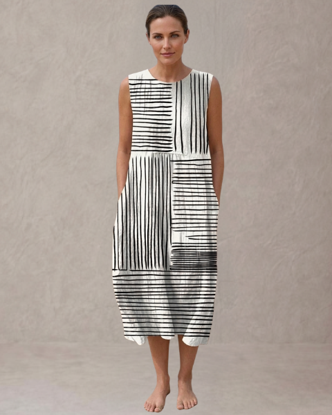 Valeria – Vestido Midi Gráfico Minimalista