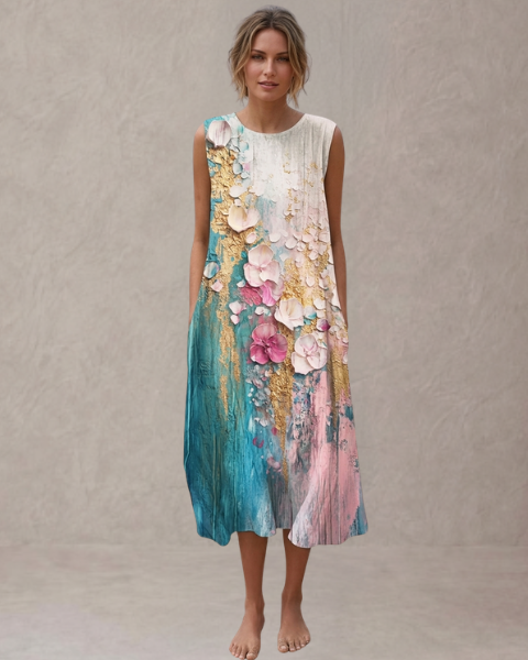 Valentina – Vestido Midi Artístico con Estampado Floral