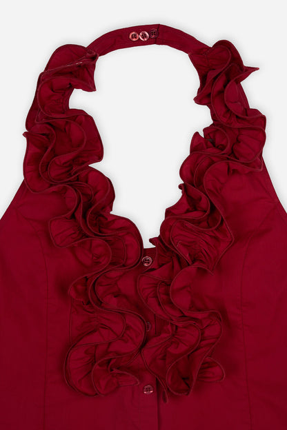 Valeria – Top Halter Granate con Volantes