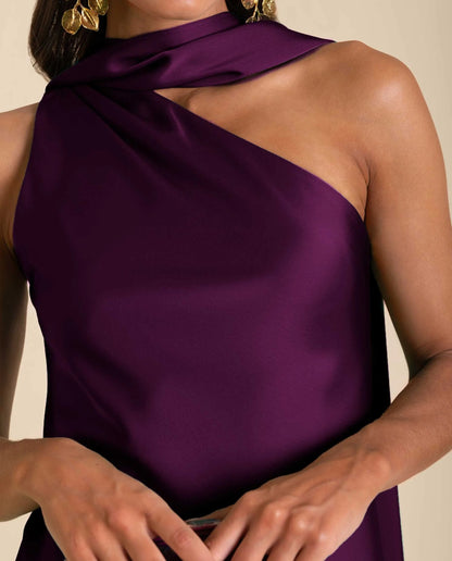 Clara – Vestido Midi Asimétrico Satinado