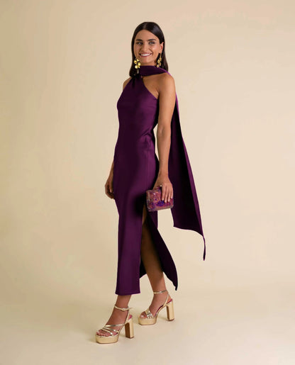 Clara – Vestido Midi Asimétrico Satinado